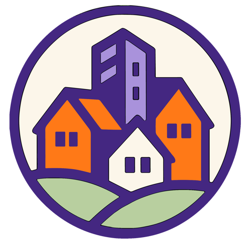 Il nuovo logo tondo di Citiverse: d'argento al borgo d'oro e d'azzurro, sulla campagna di verde 