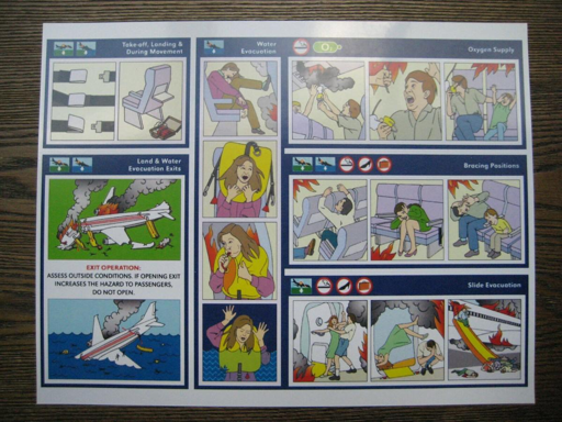 Fight Club 8,5" x 11" - Poster con istruzioni di sicurezza per aereo. 

Il poster rappresenta una parodia dei volantini con delle istruzioni di sicurezza presenti nella tasca dei sedili, mostrando scene di panico, aerei in fiamme e scenari apocalittici a seguito di incidenti aerei con lo stile tipico dei rassicuranti volantini che siamo abituati a vedere

