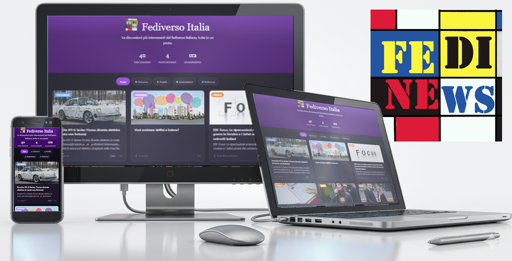 Il monitor di un desktop, uno smartphone e un notebook che mostrano la schermata di fedinews.it